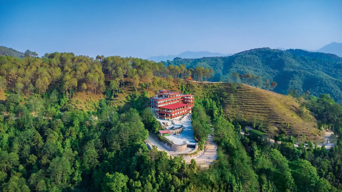 First light on the Himalayan skyline seen from Sky Garden Resort